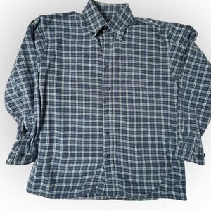 Lee Valley Ireland Shirt Mens Large? Blue Gray Plaid Flannel Button Up Outdoor